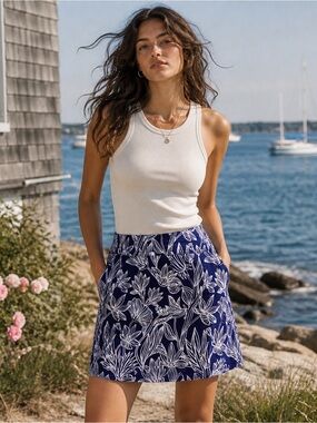 RIPSKIRT Hawaii Wrap Skirt Length 2 Sz L Botanical Print Purple & White Coastal